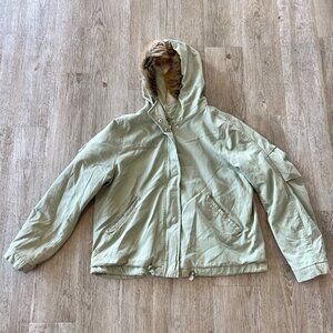 Womens Charlotte Russe Green Fur Lined Hooded Coat - XL